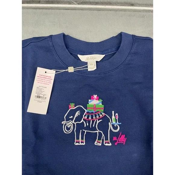 Lilly Pulitzer Ballad Crewneck Sweatshirt Womens XS Navy Elephant Embroidery - Picture 5 of 11